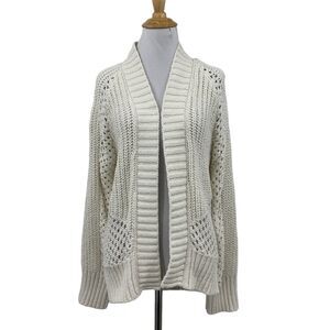 Abercrombie & Fitch Cardigan Women Small Ivory Knit Pointelle Open Front Sweater